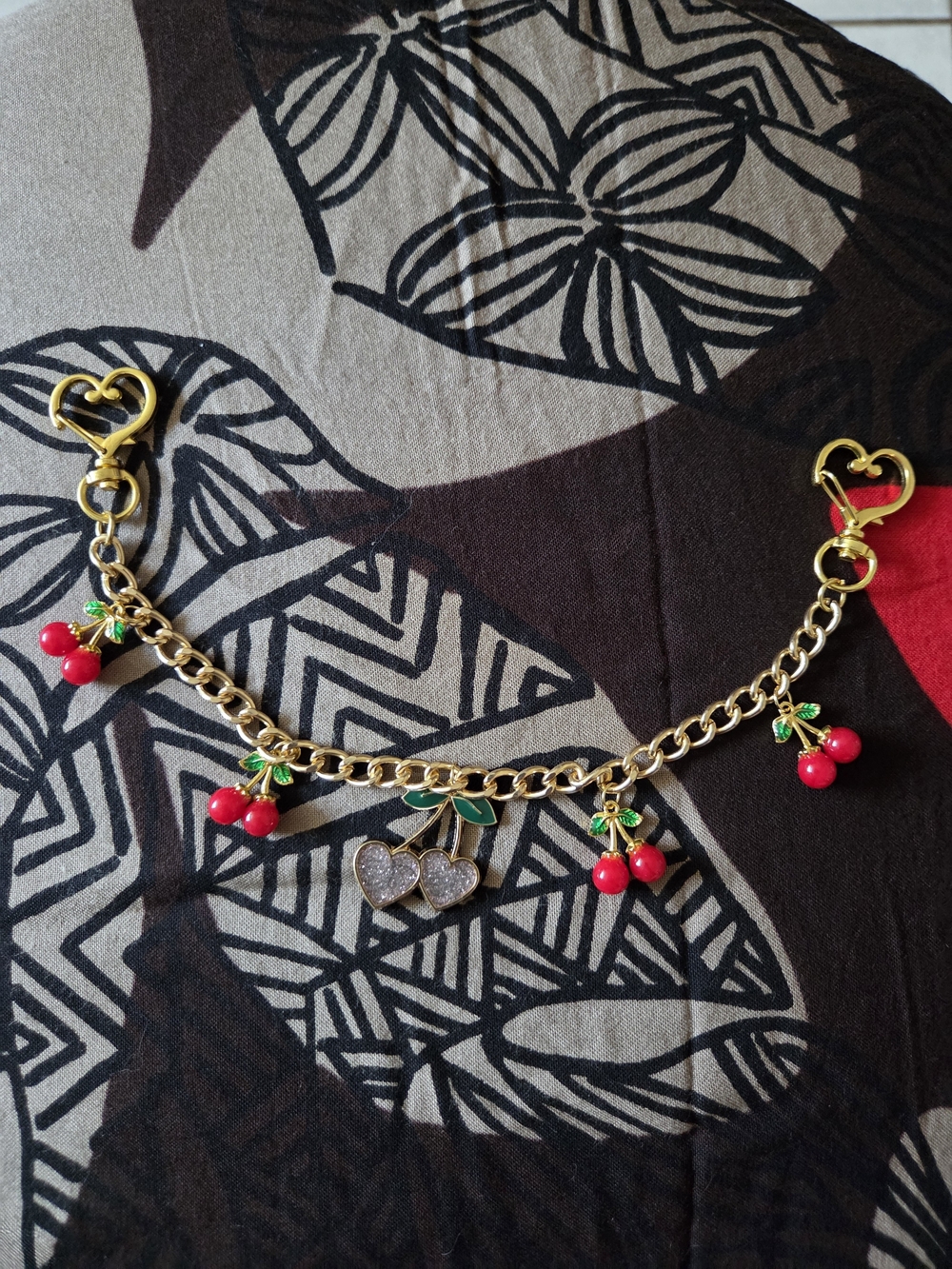 🍒Gold Cherry Bag Charm with Red Enamel Cherries🍒